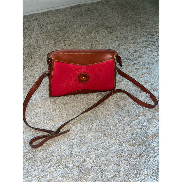 Vintage Dooney & Bourke Red & Brown "All Weather Leather" Shoulder Bag - Picture 1 of 11